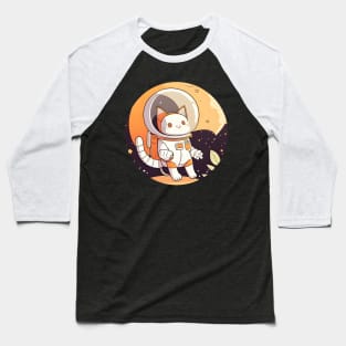 Cat Astronaut Floating in Space - Cat Lover Baseball T-Shirt